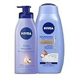 NIVEA Skin Care Set, Shea Nourish Body Lotion, Moisturizing Lotion for Dry Skin, 16.9 Fl Oz Bottle + Shea Butter Nourishing Body Wash, Moisturizing Body Wash for Dry Skin, 20 Fl Oz Bottle