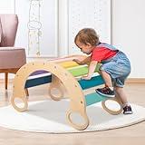 TOOKYLAND Rainbow Climbing Toys for Toddlers 1-3, Indoor Wooden Montessori Climbing Set,Rocking Toy Wooden Arch Climber Play Gym for Toddler