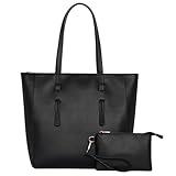 Marvolia Large Tote Bag for Women - PU Leather Handbags Travel Tote Purse Work Tote Bags with Zipper - Black