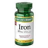 Nature's Bounty Iron 65mg, 325 mg Ferrous Sulfate, Cellular Energy Support, Promotes Normal Red Blood Cell Production, 100 Tablets