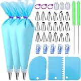 Piping Bags and Tips Set, Cakes Decorating Kit Supplies with 3 Reusable Pastry Bags, 18 Frosting Tips, 3 Couplers, 3 Bag Ties, 3 Cake Scraper, 7 Cake Decorating Tools for Cookie Icing