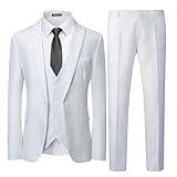 WULFUL Men's 3 Piece Slim Fit Suit Set Two Button Blazer Jacket Vest Pants Tuxedo Set for Party, Wedding and Business White