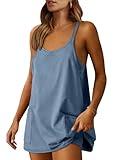 ANRABESS Women Summer Mini Romper Dress Workout Tennis Active Sports Athleisure Outfits Built in Shorts Trendy Vacation Blue Medium