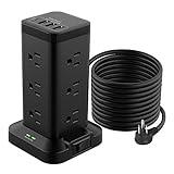 BEVA Power Strip Tower with USB Ports, Surge Protector with USB Ports, 12 AC and 4 USB Ports, 10 FT Extension Cord with Power Surge Tower, Office Supplies Office Organization Dorm Room Essentials