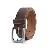 MILORDE Men's Jean Leather Belt, 35mm 100% Genuine Leather, Handmade, Classic Designs for Work and Casual (Dark Brown, 30)