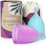 EcoBlossom Reusable Menstrual Cup Set - The Most Reliable Medical Grade Silicone Period Cups - Comfortably use for 12 Hours (Small & Large)