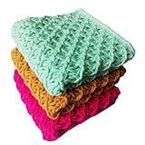 Set 3 Dishcloths Scowing Rag Towels Hand Knitted Cotton Coasters Drink Absorbent Hot Pads Mats Home Kitchen Square Reusable Cleaning Supplies Craft Tools Zero Waste Handmade