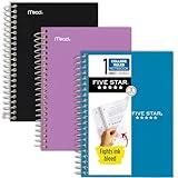 Five Star Spiral Notebooks, 3 Pack, 1 Subject, College Ruled Paper, 7" x 4-3/8", Personal Size, 80 Sheets, Black, Blue, Purple (450048C-ECM)