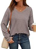 AUTOMET Womens Long Sleeve Tops Trending Casual Basic Oversized Shirts 2024 Business Casual Clothing Nutmeg XL