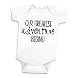 Bump and Beyond Designs Baby-Boys Our Greatest Adventure Pregnancy Announcement Leotard to Family White, 0-3 Months