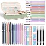 Nicpro 39 PCS Aesthetic School Supplies with Big Capacity Pen Case, 12 Color Pastel Highlighters, 5 Quick Dry Retractable Black Ink Pens, 6 Pastel Mechanical Pencil 0.5 & 0.7 mm for Student Stationary