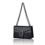 Aiqudou Crossbody and Shoulder Square Handbag For Women - Fashion Snake-Print Leather Bag Metal Chain Satchel Bag and Evening Party Purse