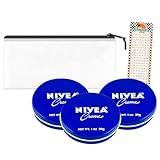 Nivea Creme Tin Travel Size Kit - 3 Pack Nivea Travel Size Cream 1 Oz with Travel Bag Bundle | Nivea Body Lotion Travel Set for Women