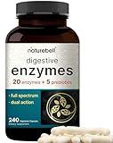 NatureBell Digestive Enzymes with Probiotics and Prebiotics | 240 Veggie Capsules - 20 Enzyme & 5 Prebiotic Pancreatic Enzyme Complex – Bloating Relief for Women & Men, Non-GMO, Vegan Friendly