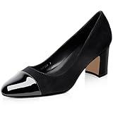 MUCCCUTE Black Pumps for Women Round-Toe Mid Block Low Heel Dress Shoes Comfortable Office Work Formal Elegant Shoes Size 10