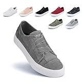 JENN ARDOR Women's Stylish Slip On Sneakers No Laces Elastic Low Top Canvas Sneakers Trendy Flats Comfortable Casual Walking Shoes Grey