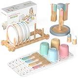 IIFONII 33PCS Kids Kitchen playset Wooden Kitchen Set for Girls and Boys, Montessori Toys for 1-6 Year Old Toy Dishes Baby Kitchen Set, Pretend Wooden Play Kitchen Accessories Toys for Toddlers