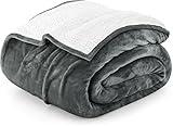 Utopia Bedding Sherpa Blanket Queen Size [Grey, 90x90 Inches] - 480GSM Thick Warm Plush Fleece Reversible Blanket for Bed, Sofa, Couch, Camping and Travel