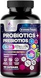 Daily Probiotic and Prebiotic Supplement 60 Billion CFU Capsule for Women & Men - 10 Diverse Strains - Acidophilus Prebiotics & Probiotics for Digestive Gut & Immune Health Support - 120 Capsules