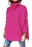 LILLUSORY Women's Turtleneck Oversized Sweaters 2023 Long Batwing Sleeve Spilt Hem Tunic Pullover Sweater Knit Tops Rose Red