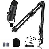 ZealSound Gaming Microphone Kit,Podcast Condenser USB Mic with Boom Arm,Supercardioid Microphone with Mute Button,Echo Volume Gain Knob,Adjust Monitor for Phone PC Computer (Black)