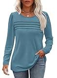 Blouses for Women Dressy Casual Long Sleeve Shirts Fall Clothes 2024 Plus Size Tunic Tops for Leggings Turquoise 2XL