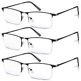 WEIMELTOY 3 Pack Blue Light Blocking Reading Glasses for Men, Stylish Half Frame Metal Computer Readers, Lightweight Spring Hinge Eyeglasses Anti Eyestrain/Glare/UV (Black, 2.5)