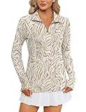 LOMON Womens UPF 50+ Sun Protection Hiking Shirts Quick Dry Long Sleeve Workout Golf Tops Lightweight Running Pullover（Khaki Zebra,L）