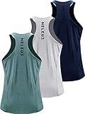 NELEUS Men's 3 Pack Running Tank Tops Dry Fit Muscle Athletic Workout Shirts,5069,Navy,Light Grey,Light Green,US M,EU L