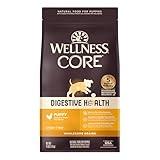 Wellness CORE Digestive Health Dry Puppy Food with Wholesome Grains, Highly Digestible, for Dogs with Sensitive Stomachs, Made in USA with Real Chicken (Puppy Under 1 Year, 4-Pound Bag)