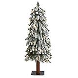 Nearly Natural 3ft. Flocked Grand Alpine Artificial Christmas Tree with 50 Clear Lights and 193 Bendable Branches on Natural Trunk