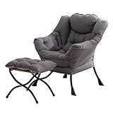 Tiita Lazy Chair with Ottoman, Modern Large Accent Lounge Chair, Leisure Sofa Armchair with Ottoman, Reading Chair with Footrest for Bedroom, Living Room, Dorm Rooms, Garden and Courtyard