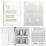 100 Envelopes Money Saving Challenge Binder Budget Planner, Budget Book With Cash Envelopes Savings Challenge, 52 Week Money Saving Challenge Binder, 4 Envelopes Per Page, A Total Of 25 Pages