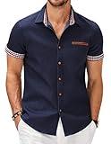 COOFANDY Mens Slim Fit Short Sleeve Button Down Shirts Summer Denim Shirt, Navy Blue, X-Large