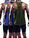 NELEUS Men's 3 Pack Dry Fit Workout Gym Muscle Tank Tops,5031,Olive Green,Blue,Navy Blue,US L