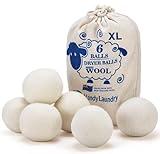 Wool Dryer Balls - Natural Fabric Softener, Reusable, Reduces Clothing Wrinkles and Saves Drying Time. The Large Dryer Ball is a Better Alternative to Plastic Balls and Liquid Softener. (Pack of 6)