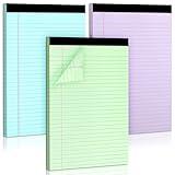 Colored Legal Pads, 3 Pack Writing Pads 8.5 x 11 inch, Micro Perforated Notebooks with Sturdy Back, Wide Ruled, 30 Sheets Per Writing Pad for School, College, Office, Professional (Blue/ Purple/Green)