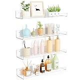 upsimples 4 Pack Acrylic Shelves for Wall Storage, 15" Floating Bookshelves for Kids, Display Shelf Organizer for Bathroom, Bedroom, Living Room, Kitchen, Room Decor, Clear