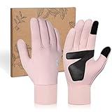 RIGWARL Womens Thin Fleece Gloves for Cold Weather Waterproof, Winter Gloves with Touch Screen, Thermal Warm Pink Drving Gloves for Running Hiking Walking Skiing Hunting Biking Snow, Gifts for Women