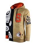 SCREENSHOT-H11356 Mens Streetwear Premium Urban Fleece Hoodie - Half Paisley Pattern Bandana Embroidery Patch Fashion Hooded Pullover Sweatshirt-Black/Khaki-Xlarge