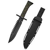 Leopcito 15" Fixed Blade Tactical Knives with Sheath, Stainless Steel Survival Hunting Bushcraft Full Tang Non-Slip Handle Knife with Serrated Blade Back for Camping Adventure EDC