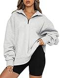 Trendy Queen Womens Oversized Sweatshirts Fall Fashion Hoodies Half Zip Pullover Long Sleeve Shirts Clothes Outfits Grey XXL