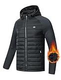 MoFiz Mens Activewear Hooded Insulated Jackets Puffy Thermal Hybrid Cycling Windbreak Jacket Coats Full-Zip Hiking Golf Jackets Lightweight Running Jacket Dark Grey Large