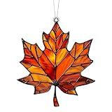 Maple Leaf Stained Acrylic Window Hanging Ornament Plastic Fall Leaves Wall Art Decor Panel 3.9inch Maple Leaf Pendant for Fall Thanksgiving Festival Party Supplies (Maple-Red)