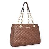 Montana West Tote Bag for Women Quilted Chain Handbags Shoulder Purse Brown Gift MWC-040BR