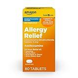 Amazon Basic Care 24 Hour Allergy Relief, Levocetirizine Dihydrochloride Tablets, 5 mg, Antihistamine, Relieves Sneezing, Runny Nose, Itchy Nose or Throat and Itchy, Watery Eyes, 80 Count