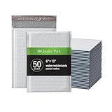 Quality Park Bubble Mailers, 6 x 9 Inch, White Poly Mailers, Padded Envelopes, Shipping Envelopes, Water Resistant, Self Seal, 50 Per Box (QUA85856), Plastic