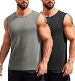 COOFANDY Tank Shirts Workout Men's 2 Pack Activewear Tank Tops Sleeveless T Shirts Black/Light Grey