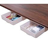 LuluEasy 2 Pack Under Desk Drawer Self-Adhesive Hidden Desktop Organizer, Attachable Desk Drawer Slide Out, Table Storage Tray for Pencil Pen Stationery Home Office Organization, Large White