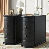 Tribesigns Wood End Table Set of 2, Narrow Solid Side Table 2-Drawer Slim Chair Side Table, No Assembly Required, Finished Back, Black